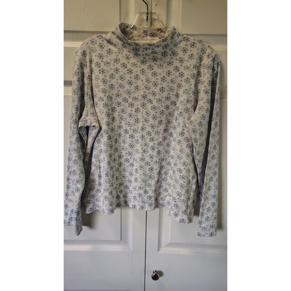 Croft & Barrow Women's Festive Winter Snowflakes Mock Neck Long Sleeve Shirt XL